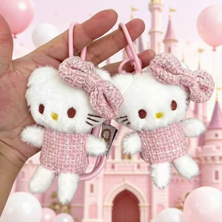 时尚ins网红小香风粉色蝴蝶结kitty猫挂件毛绒公仔背包钥匙扣挂饰