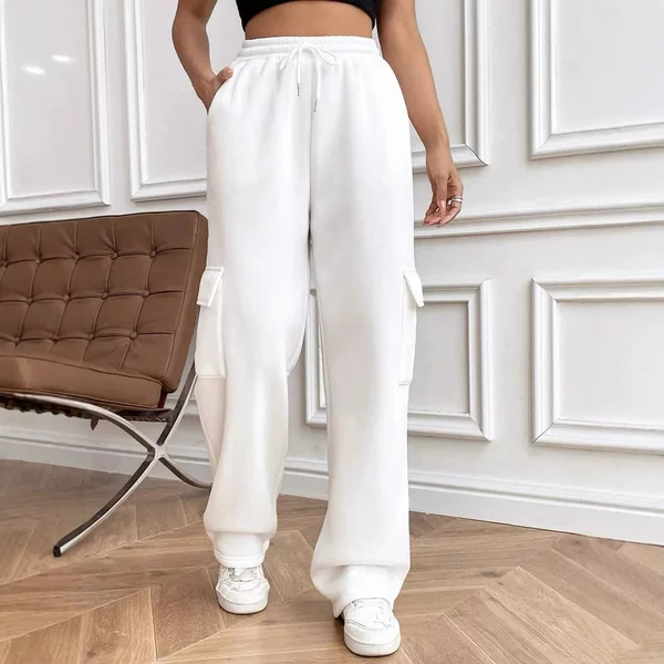 2025 Spring and Autumn New Multi-Pocket Loose Men's and Women's Sports Pants Sweatpants Drawstring Waist Wide Leg Pants