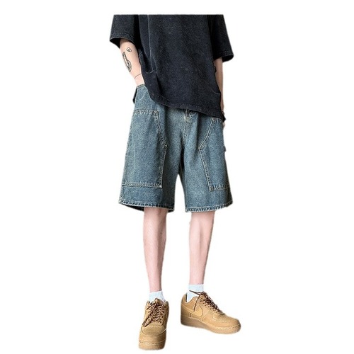 Men's Summer Thin Fashion Brand Loose-Fit Straight-Style Cropped Denim Shorts — American Vintage Washed-Effect Casual Pants