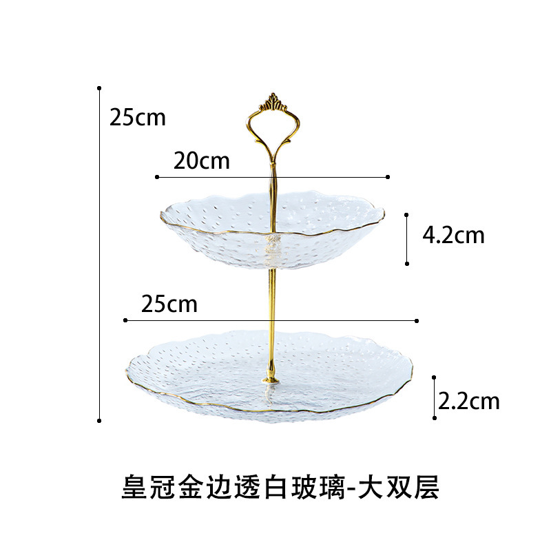 Lujo ligero Viento Phnom Penh vidrio de tres capas de frutas bandejas de alta calidad creativas dulces caseras pastel snack bandejas al por mayor