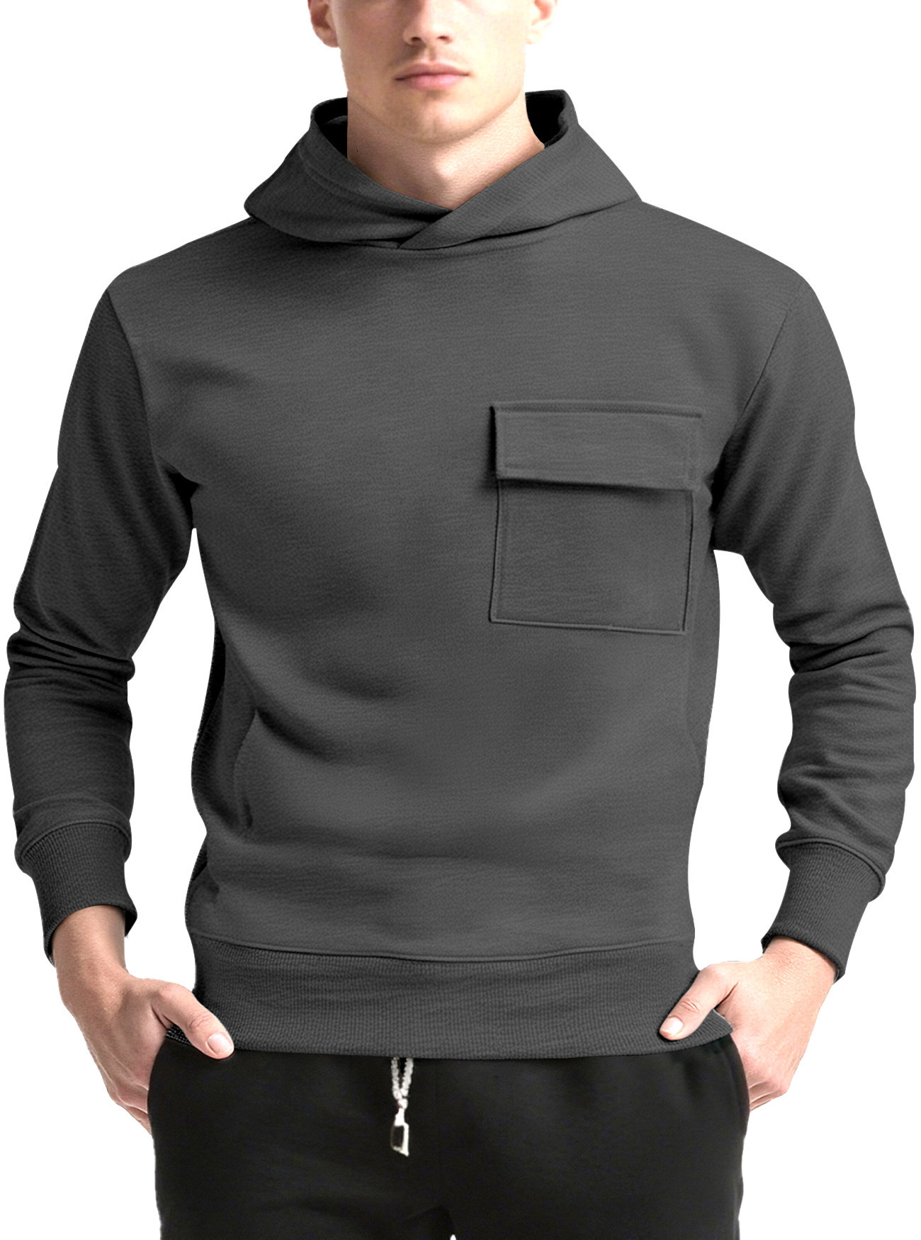 Sweat à capuche homme uni décontracté pour automne et hiver_voghion.com