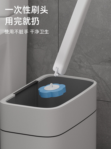 Single-use toilet brush set for home, disposable replacement brush head, comes with cleaning fluid, bathroom long handle brush
