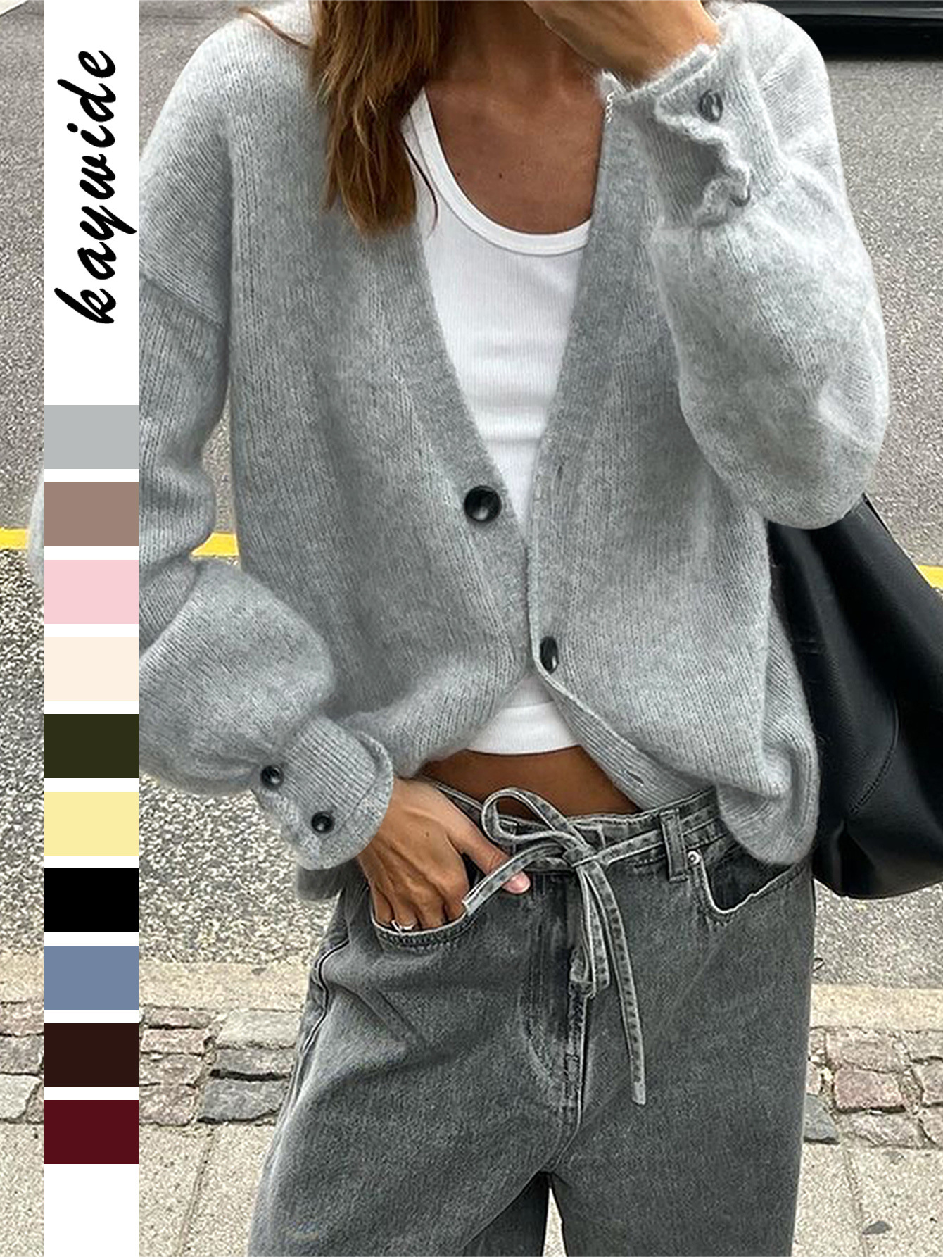 Kaikuo Europa y América de moda botones de lana de manga larga suéter multicolor ropa de mujer otoño / invierno 2025 Amazon
