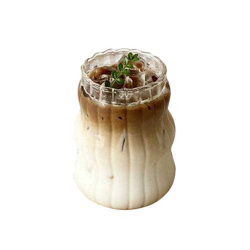Ins Striped Cup Coffee Glass Cup Borosilicate Juice Cup Vertical Striped Fat Drink Milk Tea Glass Cup