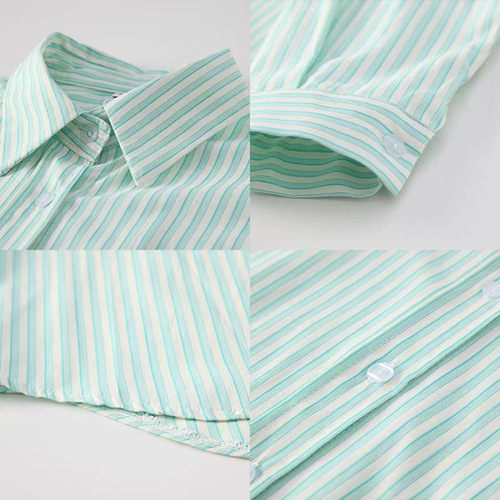 Green Striped Blouse Jacket for Women - Spring and Summer New Arrival - Petite Size - Sun Protection Top - Design-Oriented, Unique Blouse - Lightweight