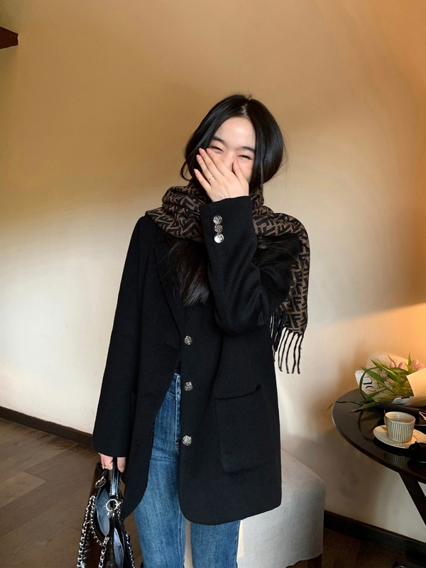pusumede 黑色毛呢西装外套女新款高级气质韩系复古宽松西服上衣|undefined