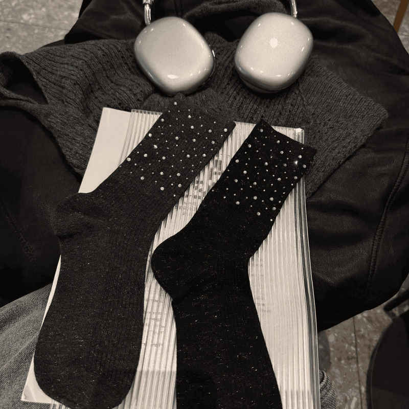 Recommended for Autumn and Winter: Fine Glitter, Starry Diamond Pattern, Light Luxury, High-End Feel, Versatile and Stylish Mid-Calf Women's Socks, in Stock