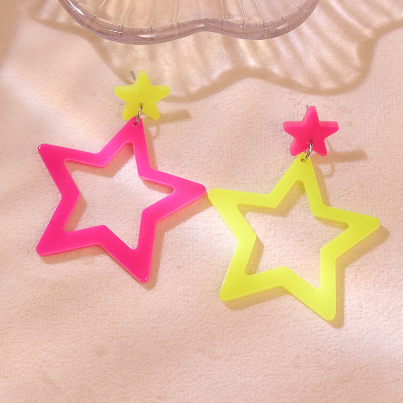 Women's Gender 1 Pair Cute Exaggerated Pentagram Fluorescent Acrylic Women's Drop Earrings Earrings Ear Studs