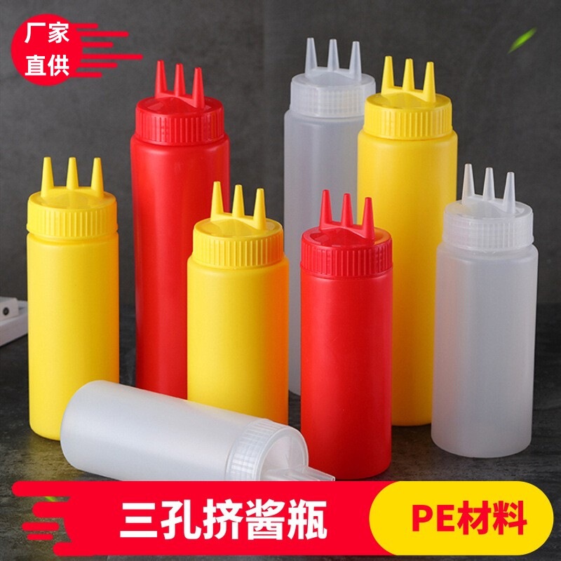 Thickened High-Quality Plastic Three-Hole Squeeze Sauce Bottle 12-32A Salad Tomato Sauce Salad Bottle Squeeze Pot Drop Shipping