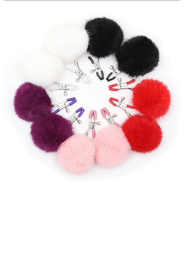 Plush Nipple Clamps in Red with Metal Body for Adult Couples — detail image 19
