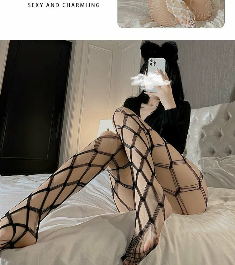 Tights (base) fishnet with bow, European style, plus size, one-size, multiple patterns