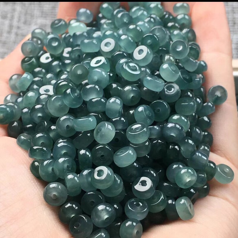 天然翡翠a品藍水そろばん玉玉玉散珠氷種玉玉玉隔珠ブレスレットネックレスDIY手作り部品|undefined