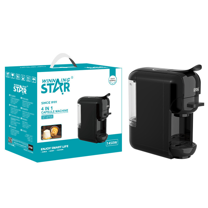 Winning Star British and European standard capsule coffee machine, available in two types: capsule and powder/tea bag, offering four-in-one functionality