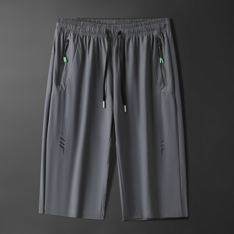 2025 Summer Men's Ice Silk Cropped Pants Thin Quick-Drying Pants Breathable and Plaid Running Loose Sports Casual Shorts