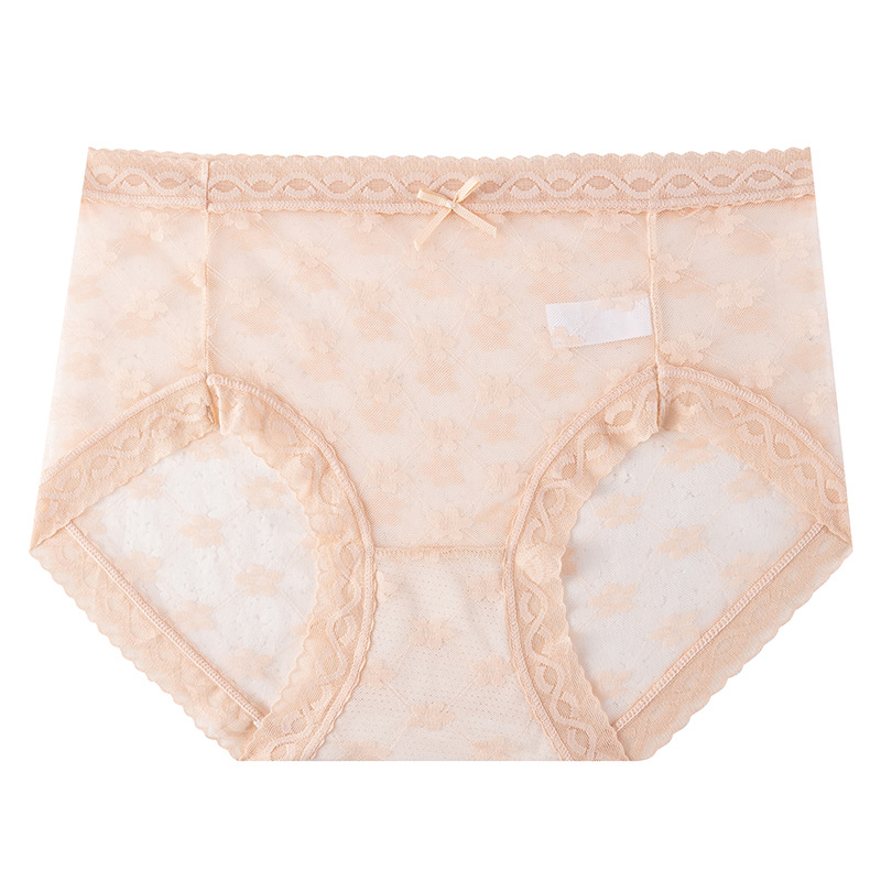 Chica de encaje suave, gasa de malla sexy pura, sin costuras, cómoda ropa interior de mujer de cintura media, encaje fino de verano, refrescante