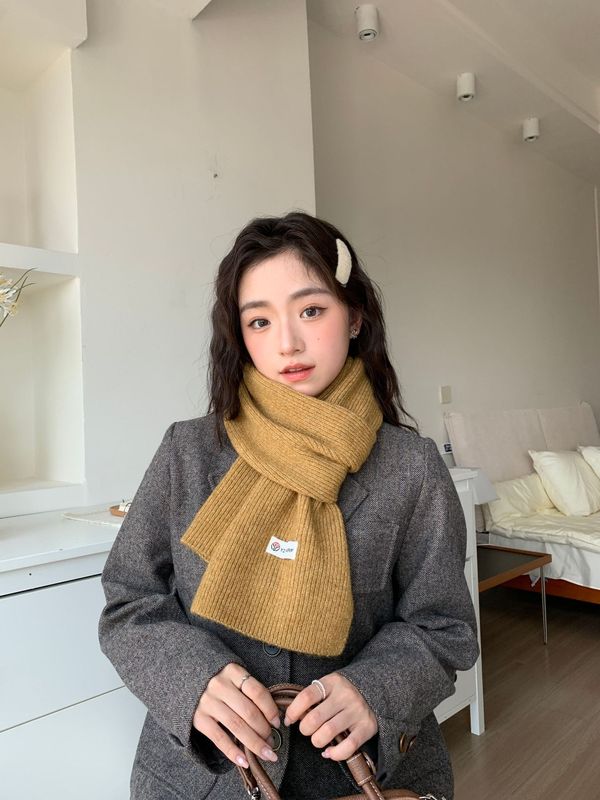 韩系安可拉红~纯色围巾女 冬季氛围感新年红色针织毛线高级感围脖|undefined