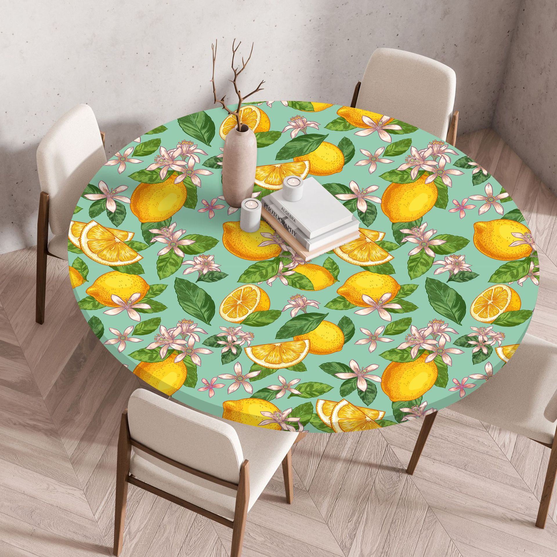Amazon cross-border new table tablecloth tea table small fresh plant flower waterproof elastic round table set
