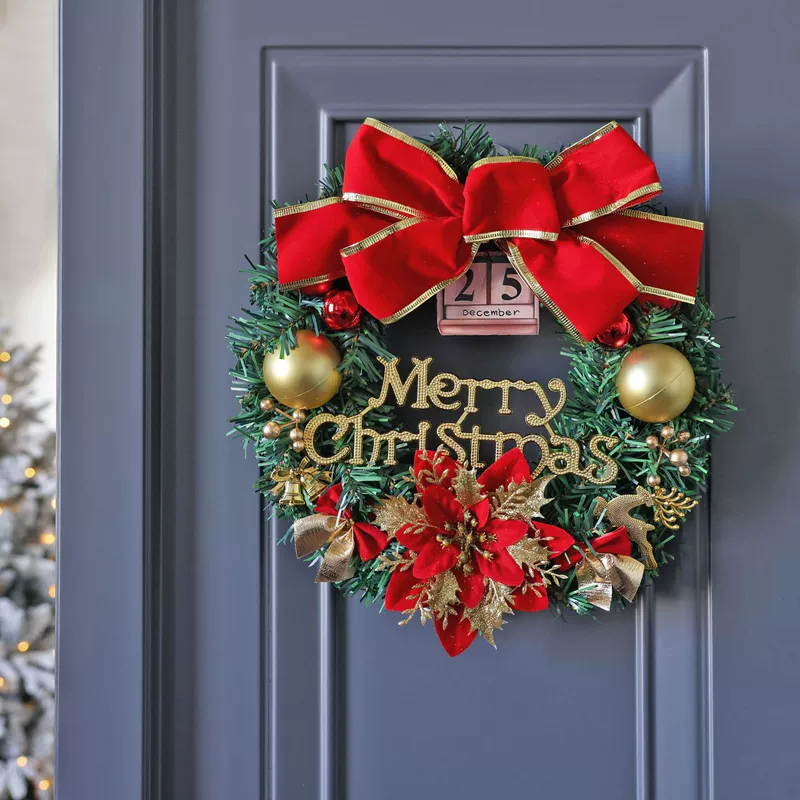 Рождественский венок с надписью Merry Christmas золотой для дома и праздника