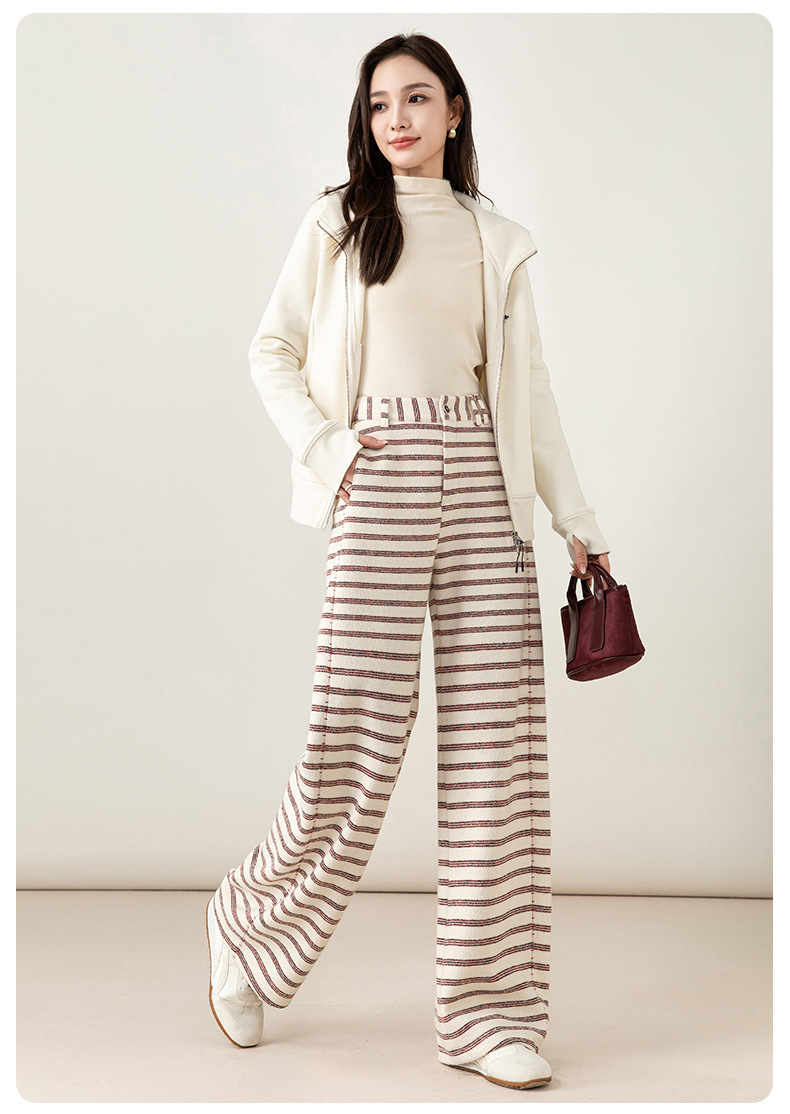 Quần culottes nữ ống rộng cạp cao sọc kẻ phong cách vintage — sọc đỏ chi tiết 26