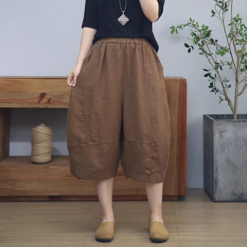 Summer New High-Quality Cotton and Linen Thin Cropped Pants for Women, Loose Large Size Cotton and Linen Simple Versatile Wide-Leg Pants for Women Summer New High-Quality Cotton and Linen Thin Cropped Pants for Women, Loose Large Size Cotton and Linen Simple Versatile Wide-Leg Pants for Women