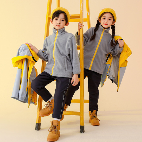 Children's school uniform set for primary school and kindergarten, suitable for autumn and winter, detachable thermal lining, warm set, children's windbreaker, class uniform, wholesale