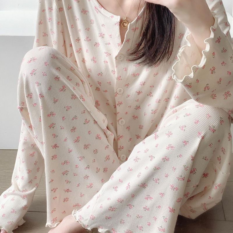 韩系睡衣女甜美风碎花2025新款春秋宿舍简约风长袖长裤家居服套装|undefined