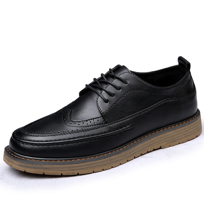 zapatos de cuero de correa baja ropa formal de hombre de negocios de cuero real aumento traje casual negro bloque tallado zapatos de hombre