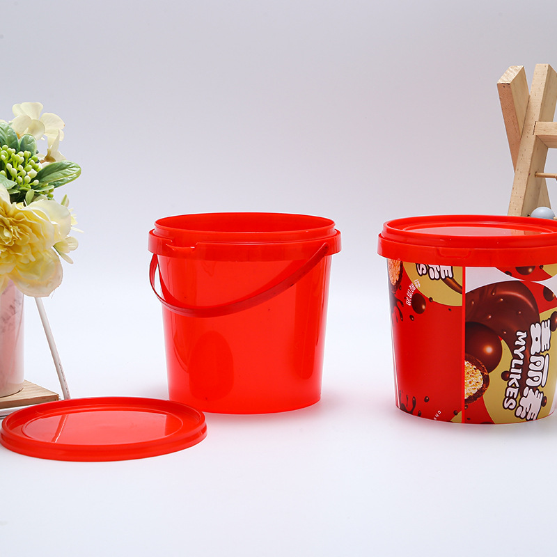 1L彩色pp塑料桶 食品带盖塑料桶 巧克力豆饼干零食密封手提包装桶