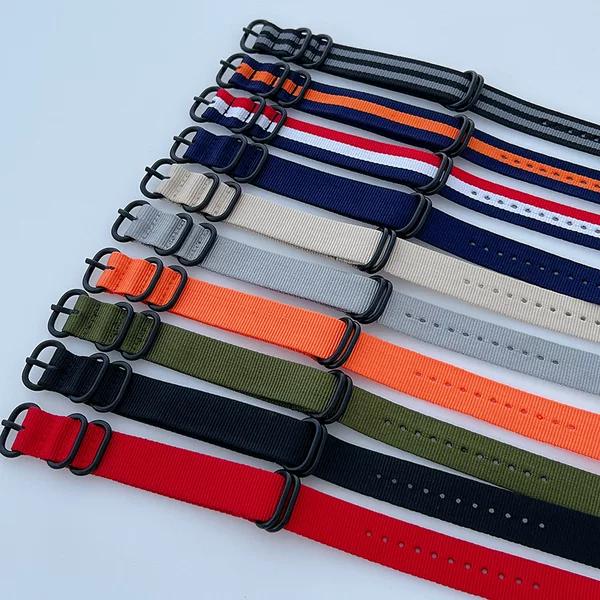 Thickened nylon strap with five rings and a round loop buckle 18 20 22 24mm nylon woven canvas strap