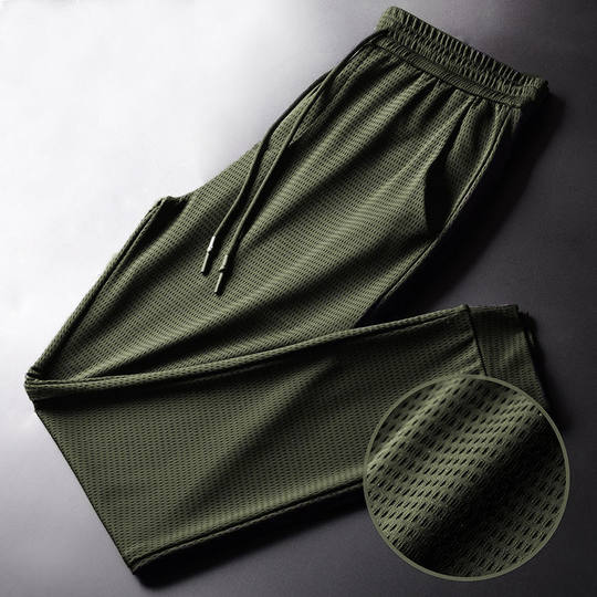 Youth mesh Ice Silk casual pants men's slim fit ankle-tied pants student sports pants youth large size quick-drying trousers