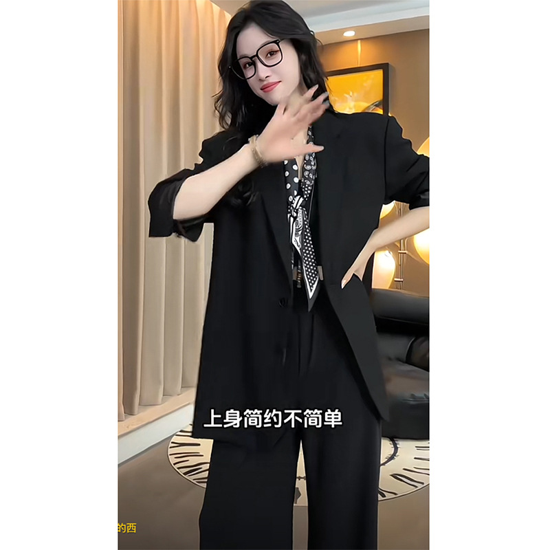 Internet Celebrity Plus-Size Casual Blazer for Women, Korean Retro Style, Black Design, Loose Fit Suit 25127