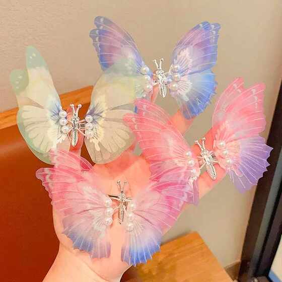 Moving Butterfly Hairpin Children's Internet-famous Smart Fine Hair Piece Pearl Headwear Women's Super Fairy Mori Antique Hair Accessories