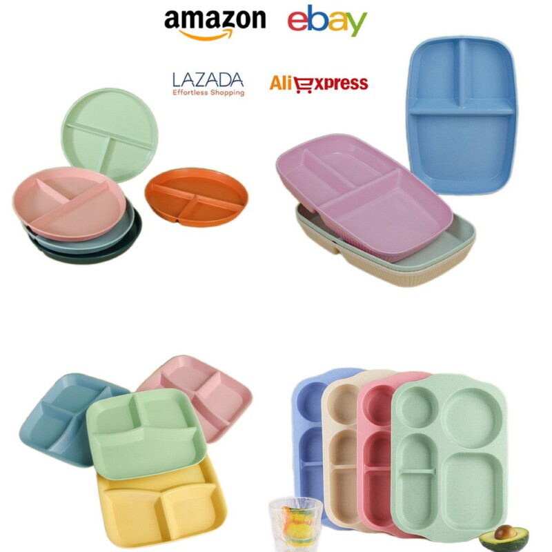 Wheat Straw Cute Divided Plate 211 Three-Compartment Plate, Anti-Drop, Heat-Resistant, High-Value Household Dining Plate, Kindergarten Supplementary Food Plate