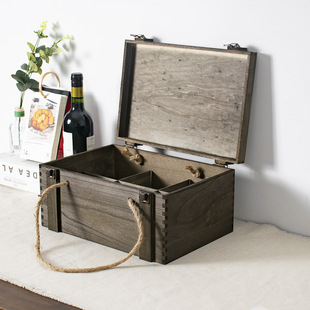 Wooden Liquor Box Retro Paulownia Liquor Box Flip-Top Solid Wood Gift Box Liquor Packaging Wooden Wine Box