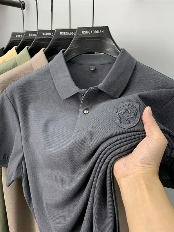 軽くて高級な高級刺繍ポロシャツメンズビジネスラペル半袖Tシャツトップ2025夏トレンドのクロスボーダー限定|undefined