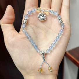 寺庙同款天然水晶海蓝宝S925银手链带证书手链手串招桃花水晶手链