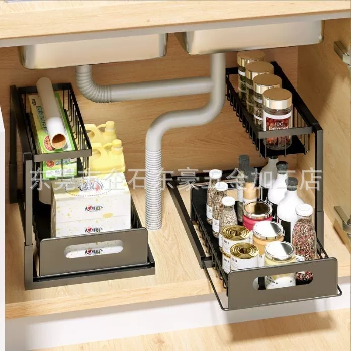 Cross-border sink storage rack, bathroom and kitchen pull-out sink storage rack, pull-out layered shelf