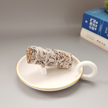 现代风秘鲁圣木燃烧盘底座陶瓷碟子烛台鼠尾草香炉座装饰搭配摆件
