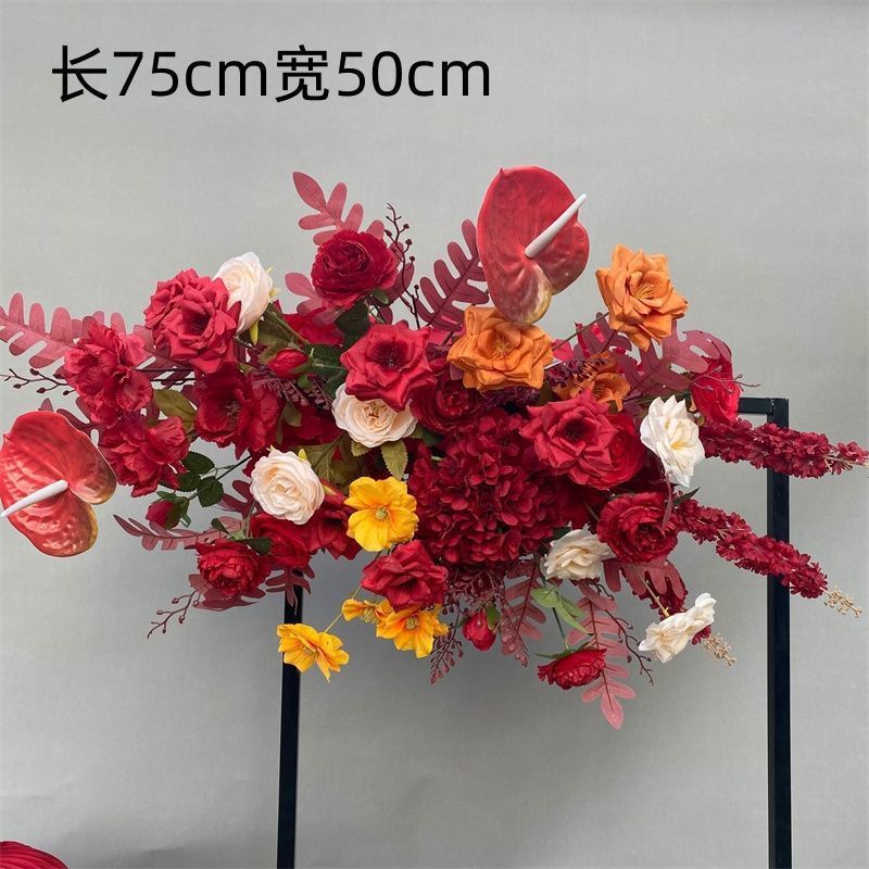 婚庆地排花红色中式订婚宴布置婚礼堂舞台路引花婚庆绢花排仿真花|undefined