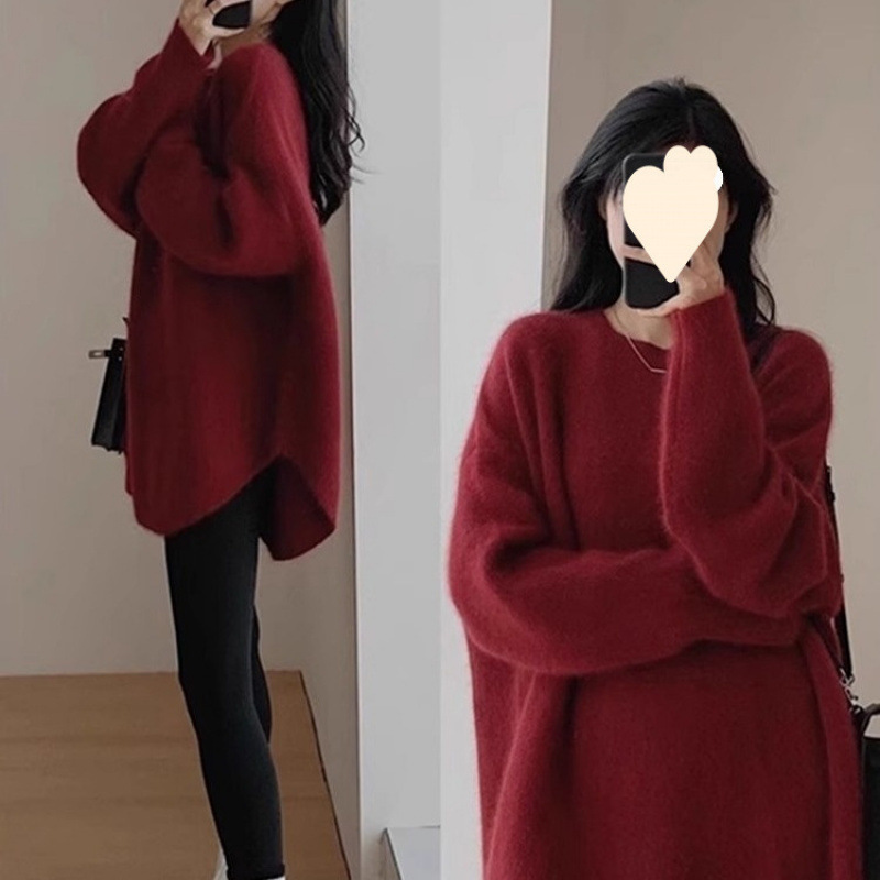 Blue Mid-Length Knit Sweater That Covers the Hips, Lazy Style Winter Outfit, Matching Top with Shark Pants for Women Blue Mid-Length Knit Sweater That Covers the Hips, Lazy Style Winter Outfit, Matching Top with Shark Pants for Women