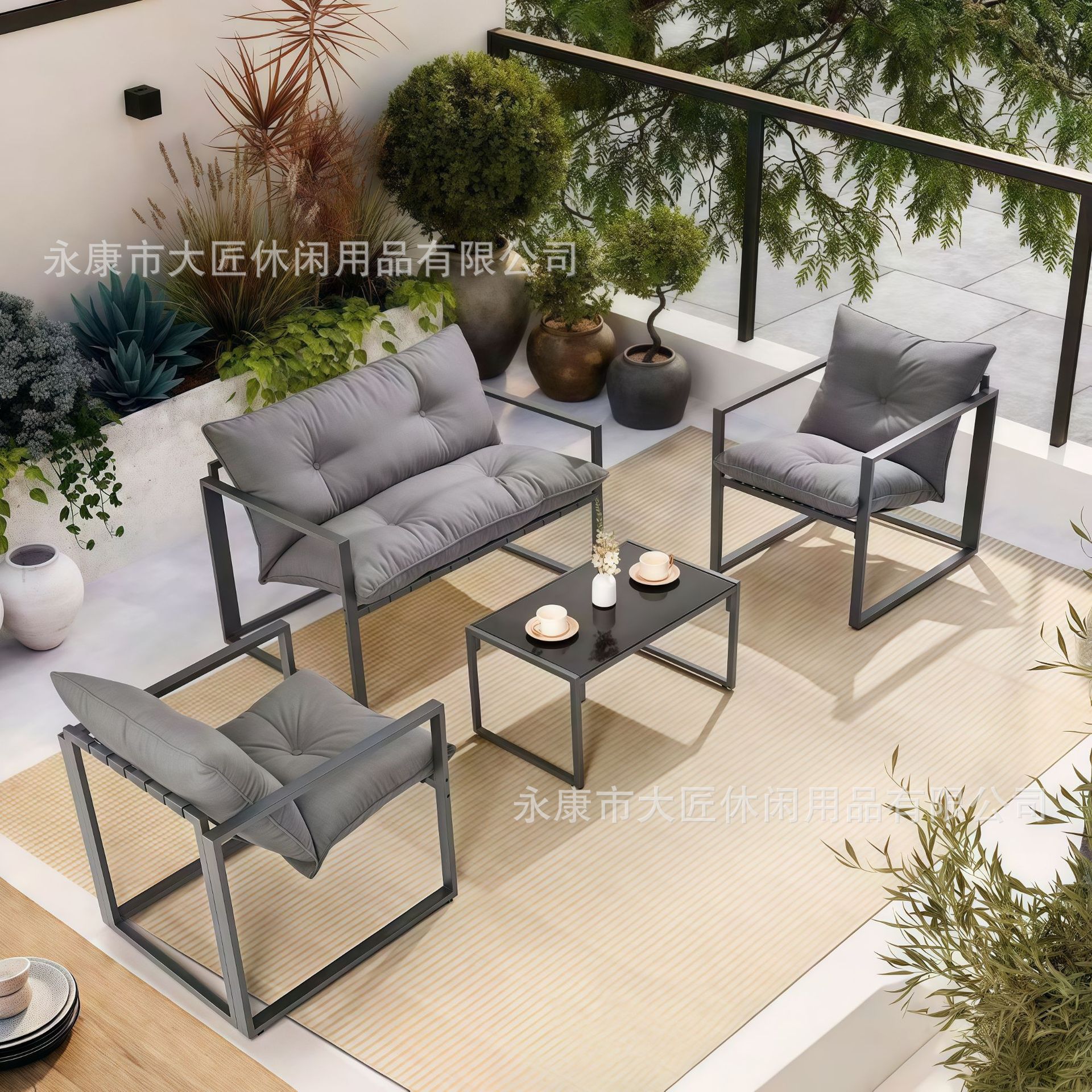 Sofá de vidrio al aire libre patio villa jardín terraza al aire libre relajación aluminio aleación sofá mesa de té muebles combinados