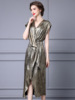 Zhili High end Elegant Evening Dress 2024 New 3D Cutting V-neck Wrap Shoulder Sleeve Dress Long Dress Summer
