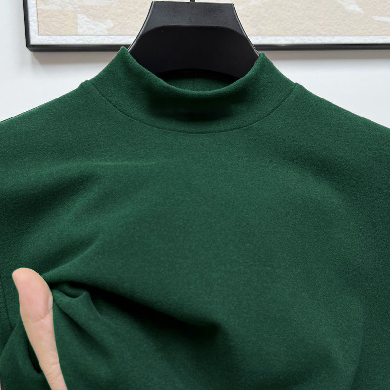 DeRong-Camiseta de manga larga con medio cuello alto para hombre, sudadera interior nueva con estampado, camisa de fondo superior, primavera y otoño 2025