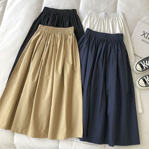 Cotton khaki autumn skirt