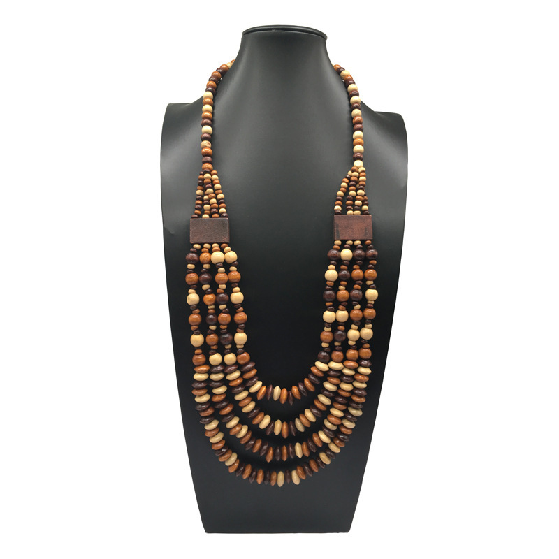 Retro colorful wood beads multi-layer beaded African black necklace long sweater chain for women necklace wood Retro colorful wood beads multi-layer beaded African black necklace long sweater chain for women necklace wood