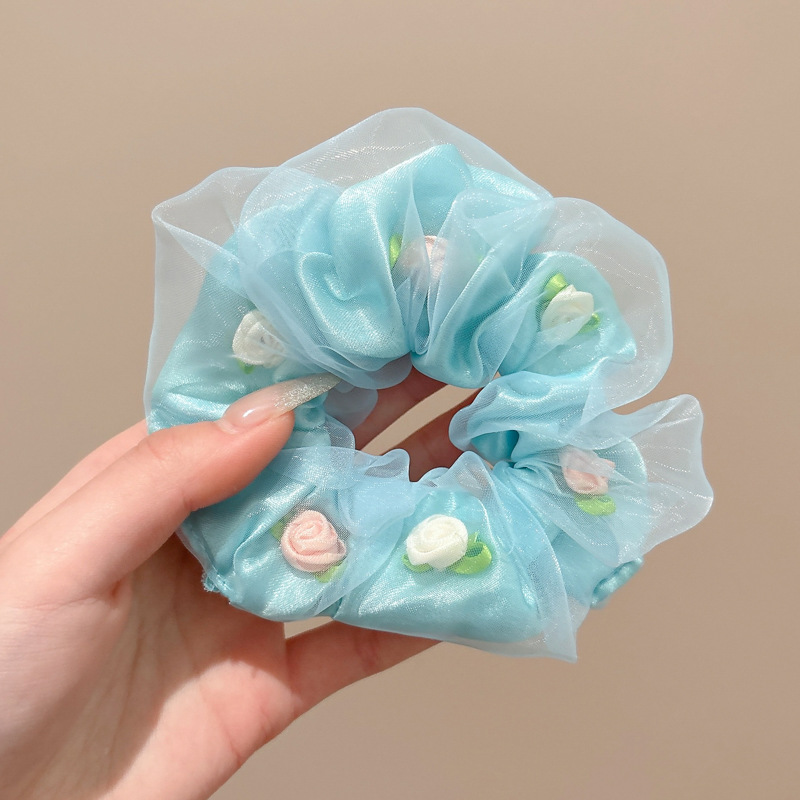 Lazo para el cabello de intestino grueso rayado coreano para mujer, sensación de alto nivel, cuerda para el cabello de cola de caballo, banda de goma para la cabeza para niñas, cuerda para la cabeza de gran tamaño, accesorios para el cabello de flores para la cabeza