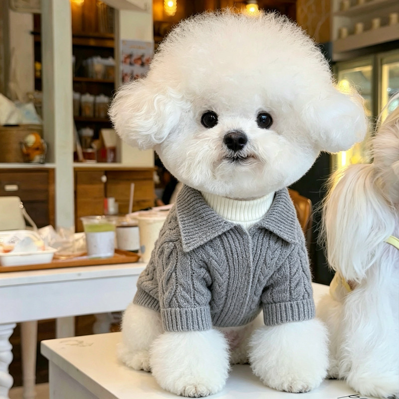 Pet knitted sweater, faux two-piece design, suitable for Teddy, Bichon Frise, Pomeranian, and other small dog breeds, as well as cats, for autumn and winter wear