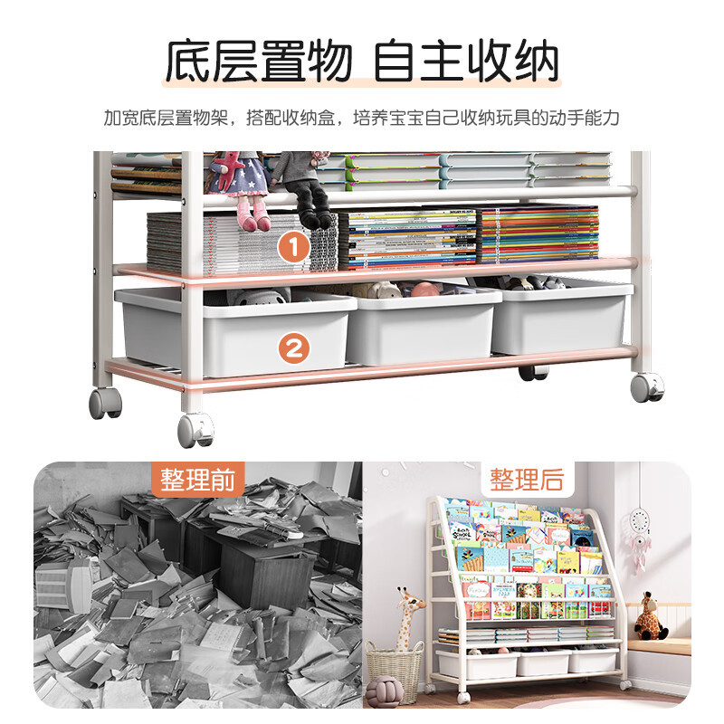 Estantería Hogar Área de lectura para niños Juguetes de libros ilustrados Estante de almacenamiento móvil multicapa Estante para libros de piso simple