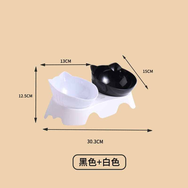 검은 그릇 + 흰 그릇 뼈 패턴 더블 볼 (수염 없는 그릇)