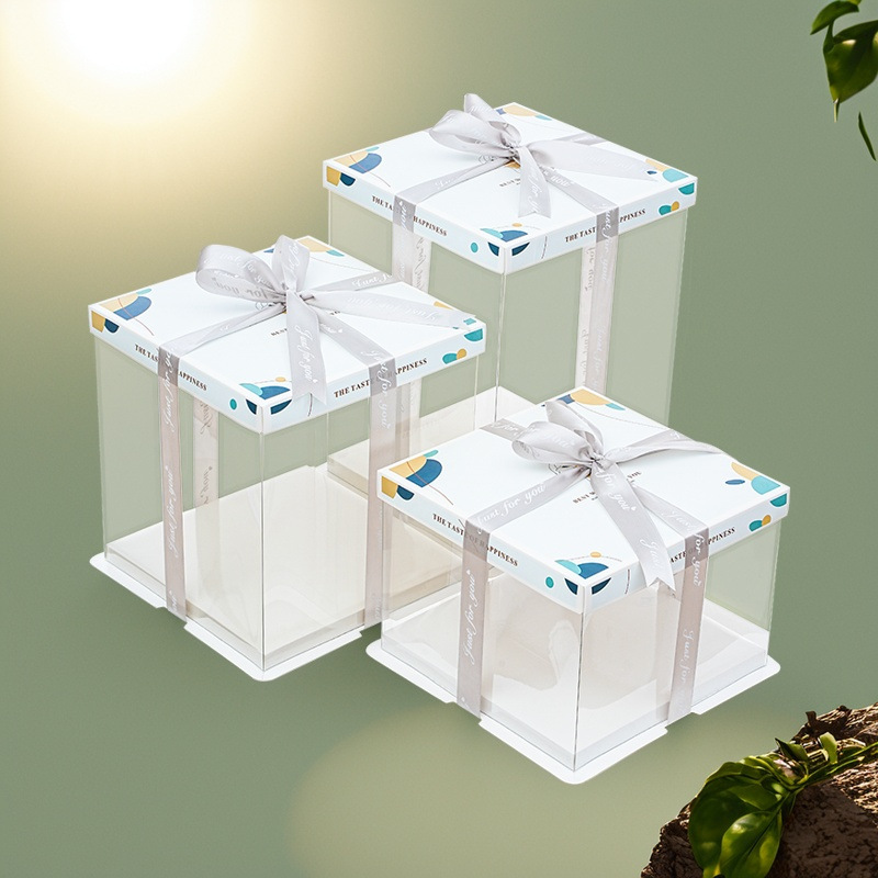 Caja de embalaje transparente para pasteles de cumpleaños, famosa en Internet, para pasteles de 4, 6, 8, 10 y 12 pulgadas, de una o dos capas, embalaje elevado para postres.